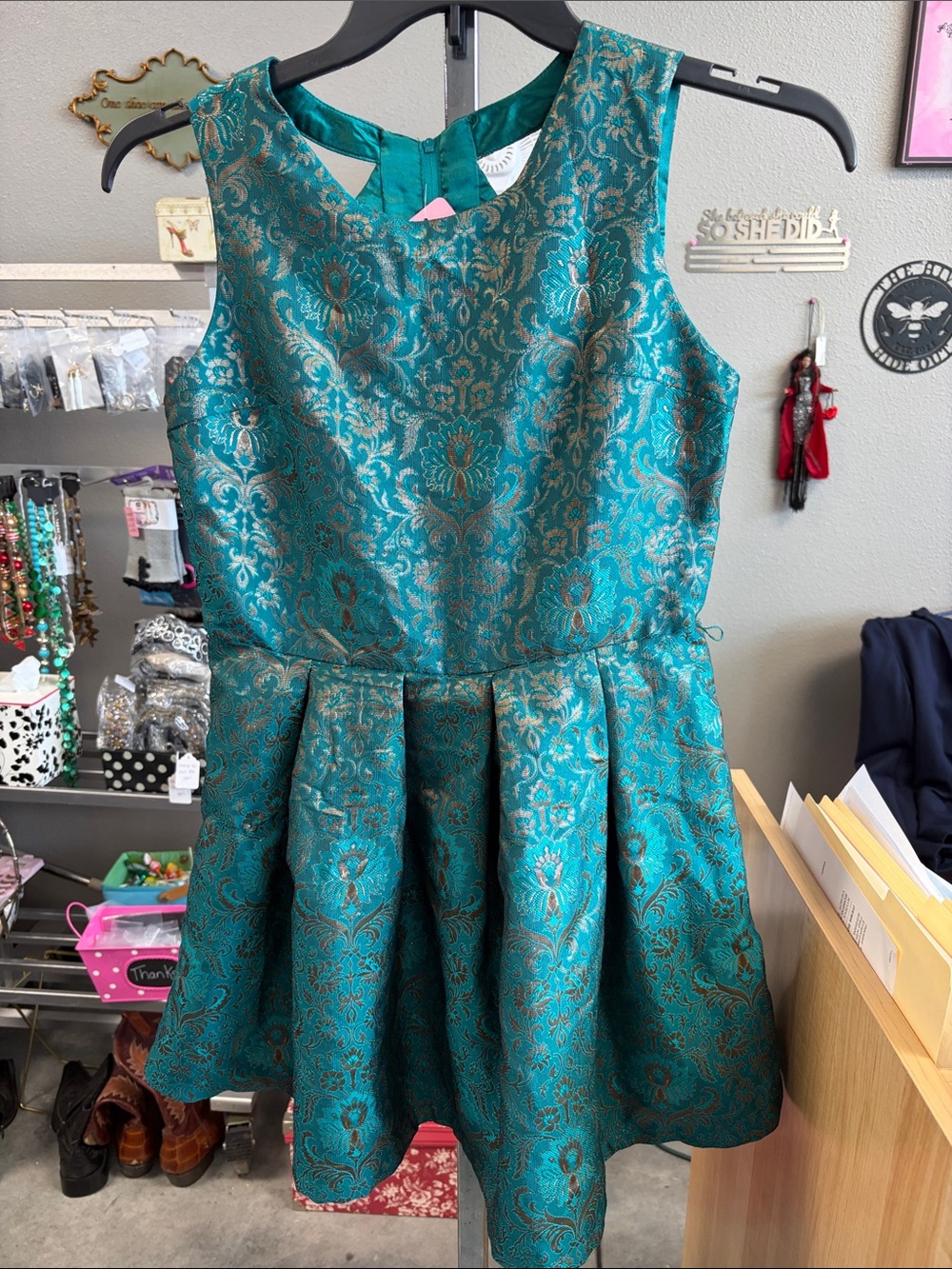 Girls' Teal Brocade Party Dress 85428L
